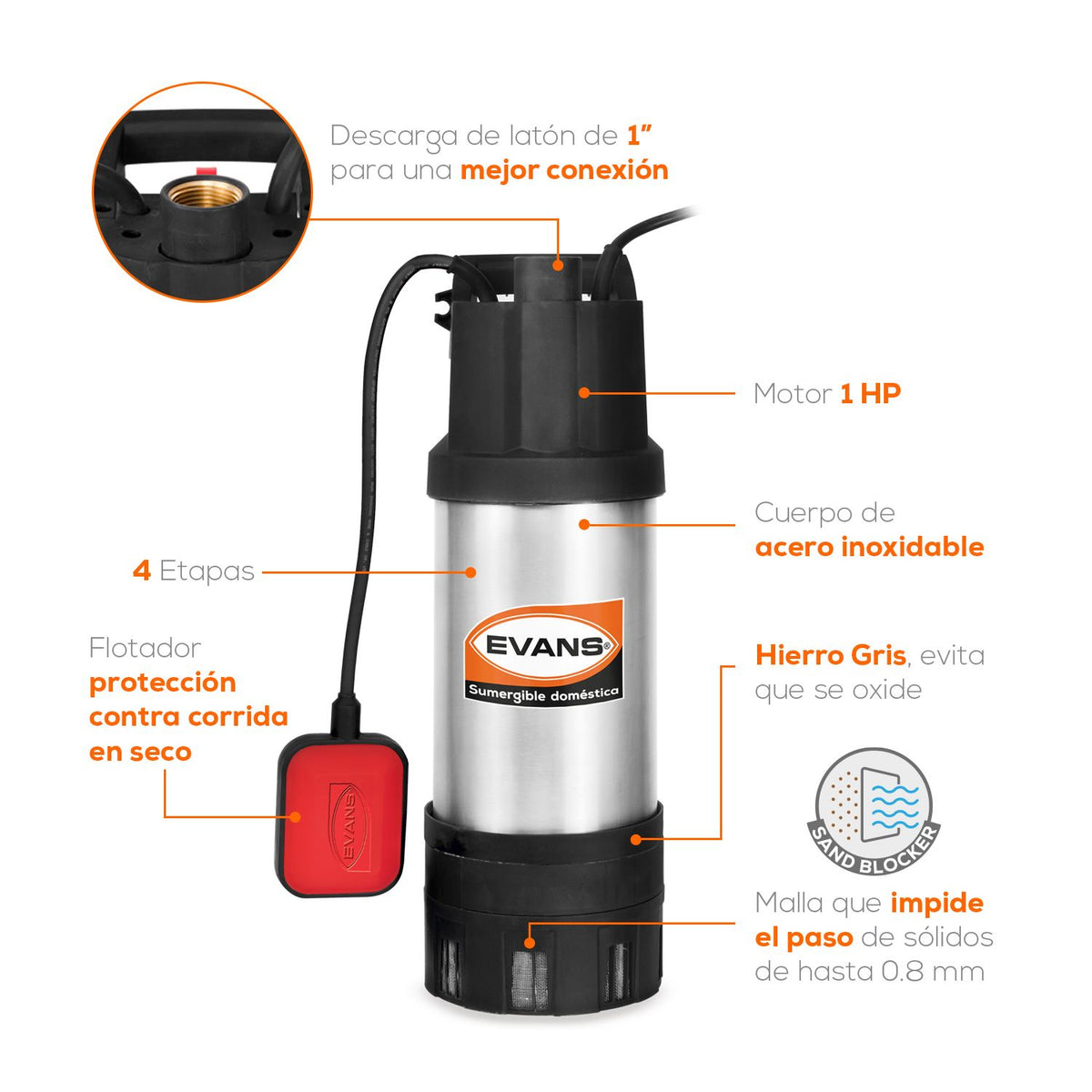 Bomba Sumergible Doméstica 1 HP EVANS